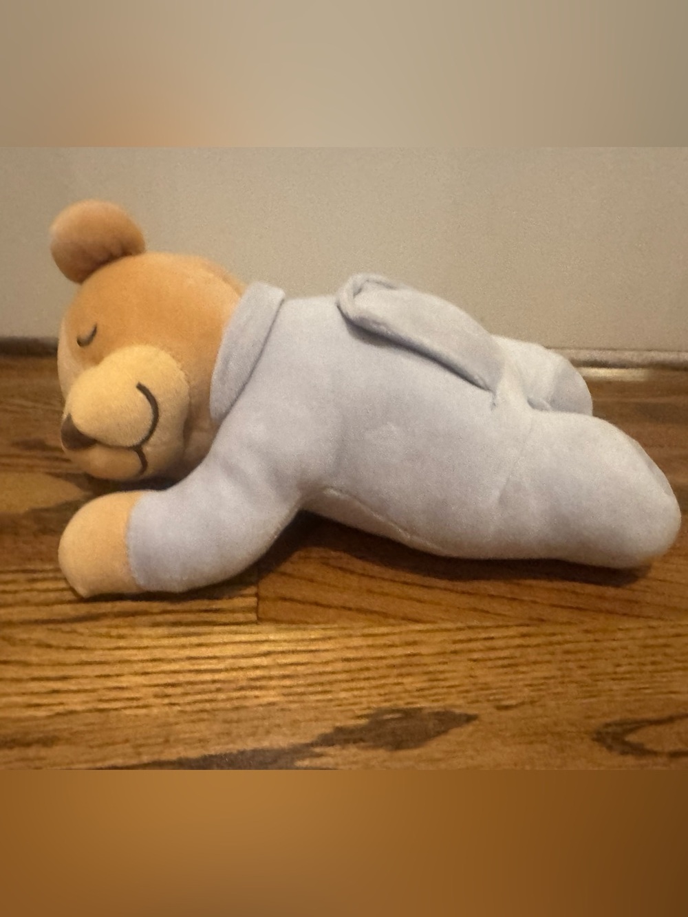 Soft Sleeping Bear Plush in Light Blue Pajamas